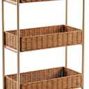 3-Tier Slim Rolling Storage Cart with Wheels, Utility Storage Organizer for Bathroom Kitchen Living Room Narrow Spaces, Natural