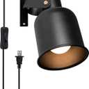 Aisilan Plug-in Wall Sconce Lighting, Adjustable Wall Light for Bedroom Bedside, Modern Indoor Wall Sconce for Reading with Cord, Easy Install 7W 3000K Bulb for Living Room Hallway (Black)