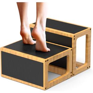 Wooden Step Stool for Adults, Heavy Duty 7" Wooden Beside Stepstool, One Step Stool with Safety Non-Slip Surface, Stable Toddler Stool for Bathroom Sink, High Beds, Bedroom, 1 Pcs