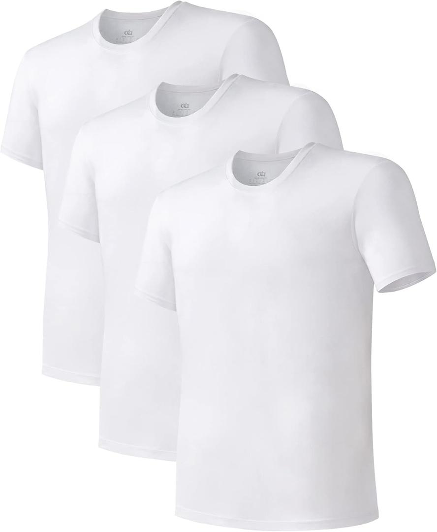 DAVID ARCHY Men's Undershirt Bamboo Rayon Moisture-Wicking Crewneck T-Shirts Stretch Tees for Men, 3 or 5 Pack (X-Large, Crewneck - White)