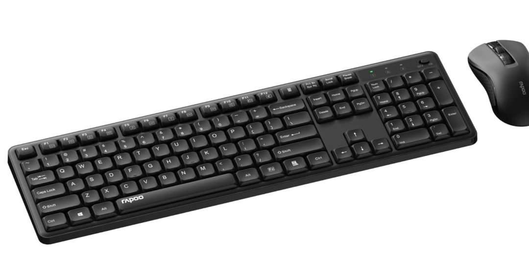 Rapoo X2100 Quiet Wireless Keyboard and Mouse Combo, 2.4GHz USB Receiver, 12 Multimedia Keys, SpillProof, FullSized, Compatible with PC, Laptop, Black