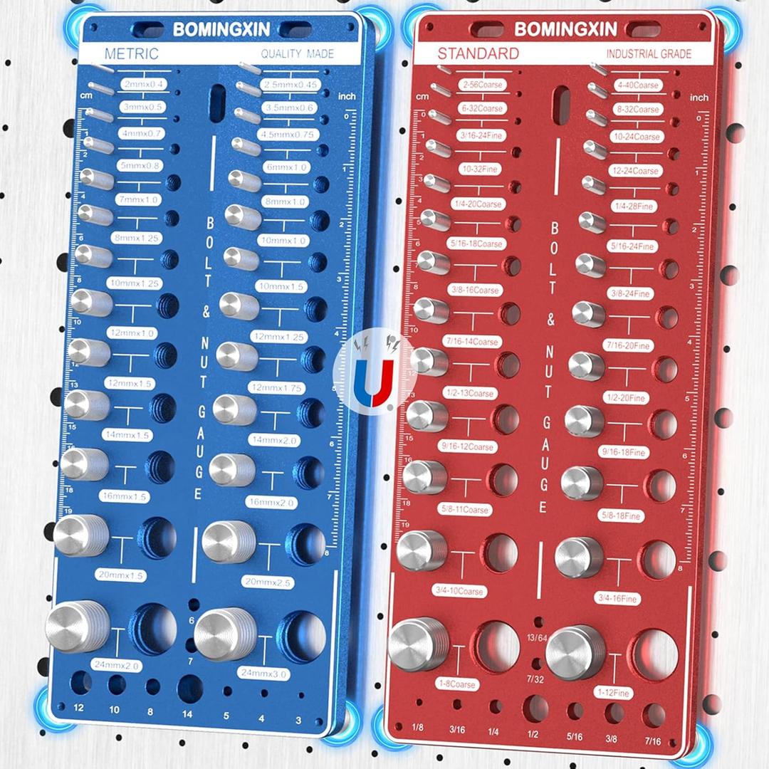 Upgrade Thread Checker, 70 Nut and Bolt Thread Checker with Magnetic Base & Wall-Mountable, Bolt Size Finder with 26 Standard & 26Metric & 18 Drill Bit Gauge, Bolt and Nut ldentifier Gauge