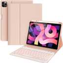 Keyboard case for ipad Air 11 inch(M2 2024)/10.9 Inch Air 5th 4th Generation & iPad Pro 11 inch (1st/2nd/3rd/4th Gen)-Backlit Detachable Keyboard, Folio Cover with Upper Easily Pencil Holder-(Pink) (Rose Gold)