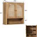 RUSTOWN Rattan Bathroom Wall Cabinet, Over The Toilet Storage Cabinets with 2 Arched Doors, Modern Medicine Cabinet with Adjustable Shelf & Rounded Edges, Mid-Century Bathroom Organization, Large