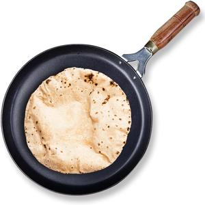 Indian Iron Tawa for Dosa Chapathi with Wooden Handle Roti,Pratha Tawa Induction Friendly Indian Kitchen Item Black Pack Of 1