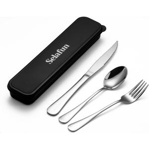 4-pieces Travel Set with Case Portable Silverware Utensils Set for work, Stainless Steel Reusable Flatware Set Cutlery Set for Camping Picnic Hiking Office (6.7inch, Silver)