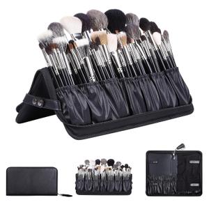 Rownyeon Professional Makeup Brushes Organizer Bag Makeup Artist Cosmetic Case Leather Handbag Black Travel Portable(Only Bag)