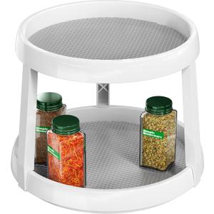 Simple Houseware 2-Tier Lazy Susan Spice Organizer, 10" Diameter, White/Gray