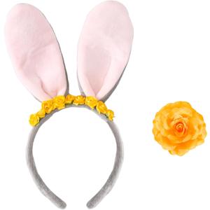 2 x 2PCS Bunny Costume Accessories Animal Rabbit Ear Headband Floral Pin Women Halloween Cosplay