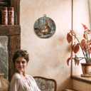 FUGWN Vintage Easter Bunny Egg Kitchen Round Wall Art Decor Framed, Rustic Farmhouse Bunny Canvas Artwork Prints, Easter Rabbit Wall Hanging Decorations for Kitchen Dining Room Home, 10x10 Inch