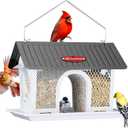 Kingsyard Metal Bird Feeder for Outdoors Hanging, Wild Bird Feeders with Weatherproof Roof & Seed Tray for Cardinal Finch Chickadee, White