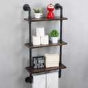 Industrial Pipe Shelf Bathroom Shelves Wall Mounted,19.6in Rustic Wood Shelf with Towel Bar,3 Tier Farmhouse Towel Rack Over Toilet,Pipe Shelving Floating Shelves Towel Holder,Retro Black