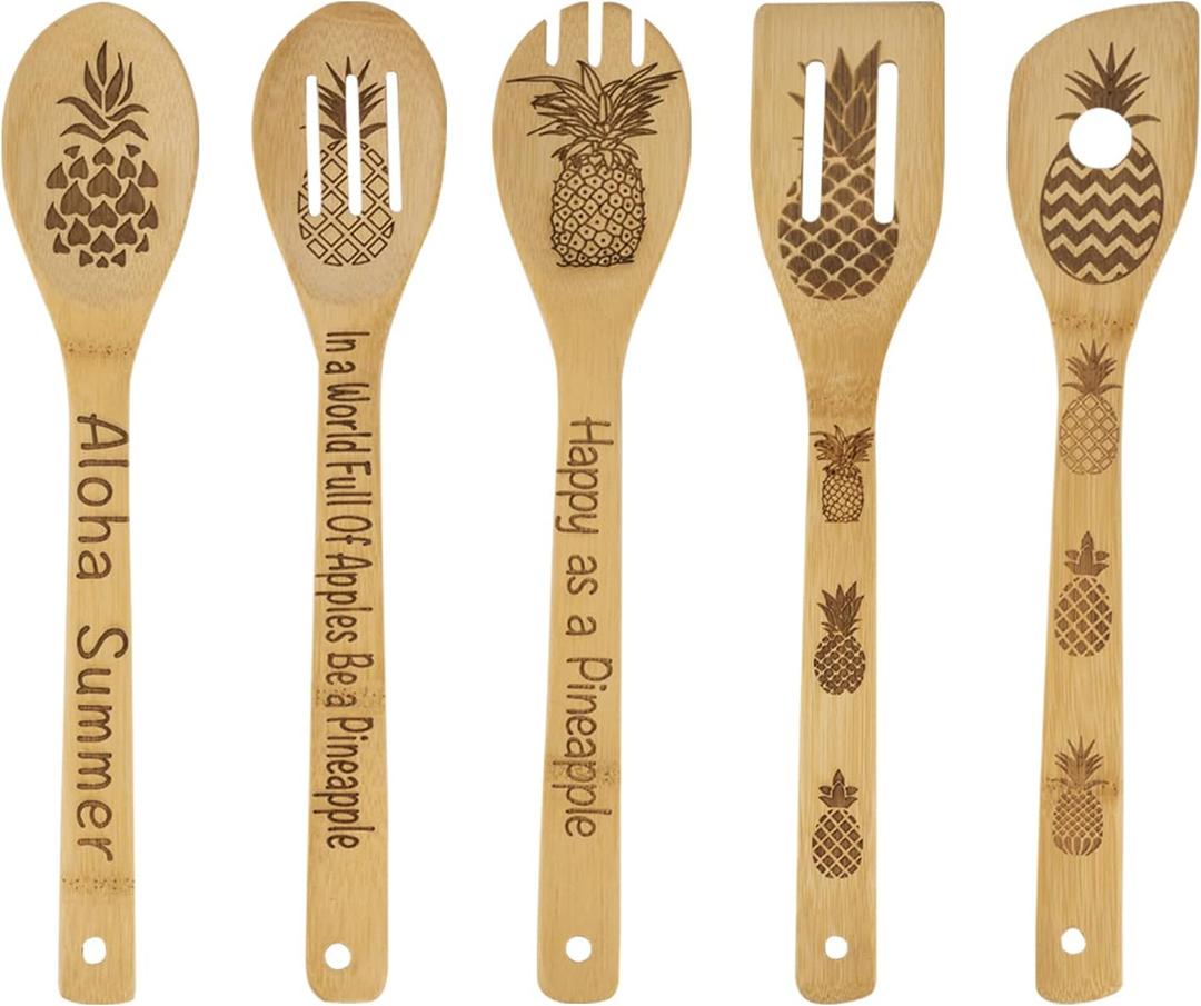 Pineapple Wooden Spoons for Cooking Set, Pineapple Gifts, Pineapple Kitchen, Pineapple Decor, Pineapple Wooden Spoons, Pineapple Spoons, Pineapple Gifts for Women, Pineapple Kitchen Decor (Set of 5)