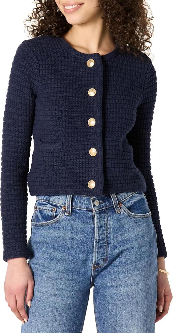 Amazon Essentials Women's Regular-Fit Midweight Cardigan Sweater (Medium, Navy)