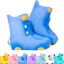 Rain Shoe Covers Kids Waterproof Shoe Cover for Boys Girls Reusable Galoshes Overshoes (Small, Blue/Yellow)