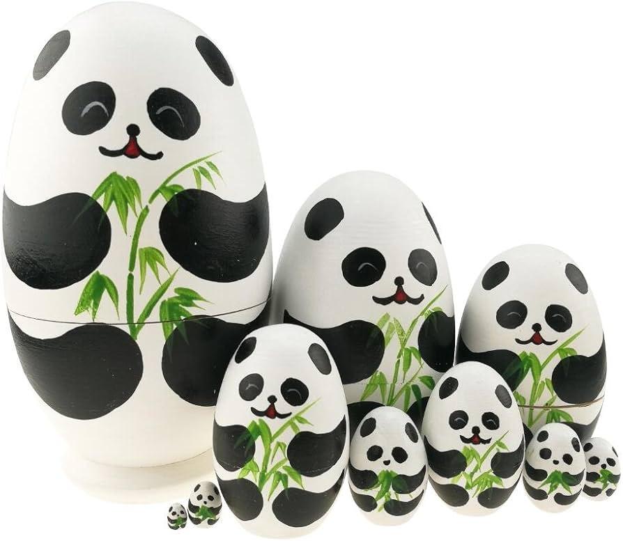Winterworm Cute Cartoon Handmade Wooden Russian Nesting Dolls Matryoshka Dolls Set 10 Pieces for Kids Toy Birthday Home Decoration