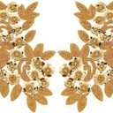 MAYJOYDIY 1 Pair Gold Sequin Flower Lace Appliques, 3D Flower Beaded Embroidery Sew On Patches for Sewing, Wedding Dress Embellishment, Gown Decor, Clothing DIY