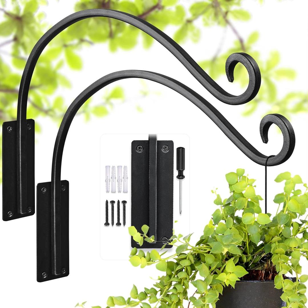 Heavy Duty Plant Hanger Bracket - Outdoor Hand-Forged Hanging Plant Bracket Durable and Stable Bird Feeder Hanger (1A-16" 2PCs)