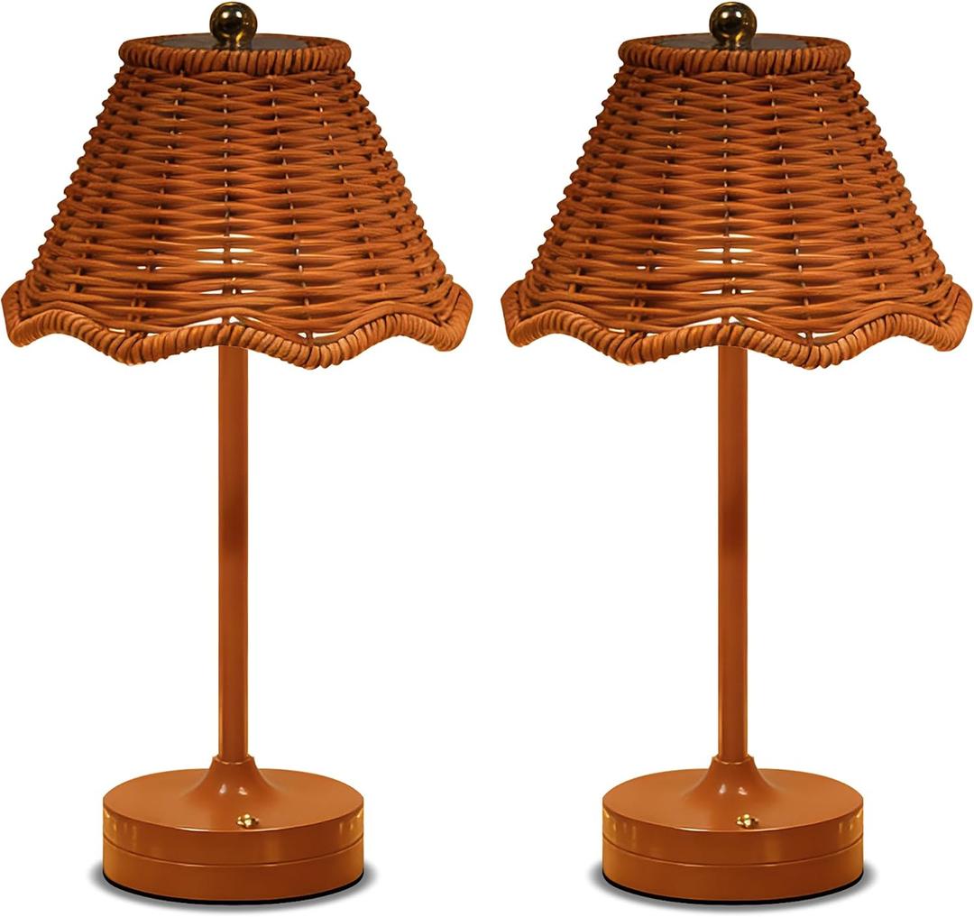 Cordless Table Lamps,Rechargeable LED Reading Light,Small Desk Lamp with 3 Color Touch Control,Vintage Boho Lamp,Dimmable Night Light for Living Room Bedroom Office Decor (2 Pack)