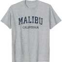 Malibu California CA Vintage Varsity Sports Navy Design T-Shirt Size L