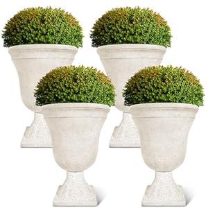Dandat 4 Pack Large Outdoor Urn Planter 22 inch Tall Plastic Planter for Front Proch Classic Vase Decorative Garden Pot for Indoor Outdoor Door Patio Deck Decor(White) Dandat 4 Pack Large Outdoor Urn Planter 22 inch Tall Plastic Planter for Front Proch Classic Vase Decorative Garden Pot for Indoor Outdoor Door Patio Deck Decor(White)