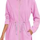 Fisoew Women's Zip Up Hoodie Sweatshirts Oversized Long Sleeve Casual Drawstring Waist Side Slit Tunic Tops (Pink)