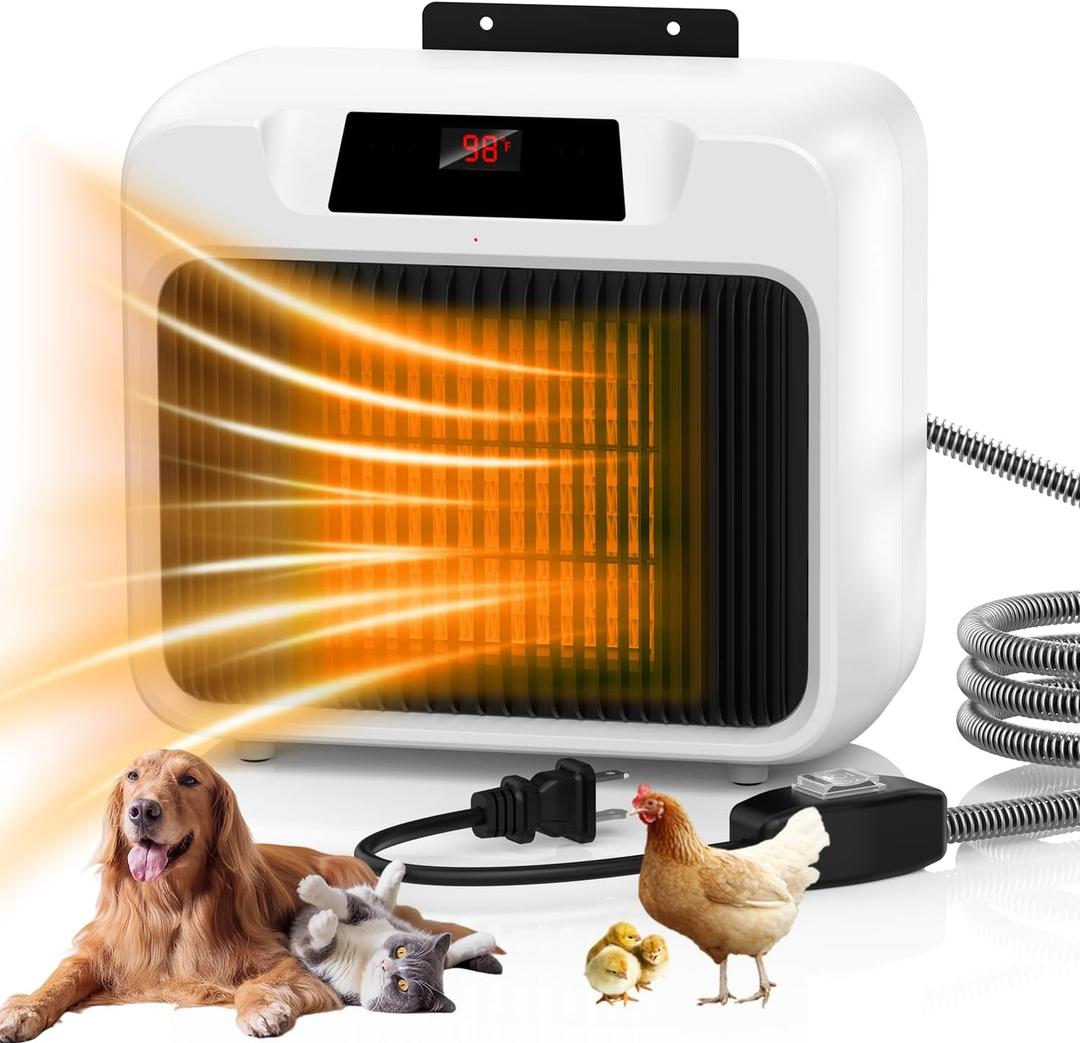 Dog House Heater for Outdoor & Indoor Use - 600W/300W Safe & Efficient Heating for Pet Houses, Chicken Coops, Rabbit Hutches - Wall-Mounted Design with Overheat Protection & Anti-Chew Cord (White)