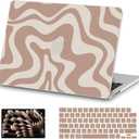 AKIT Compatible with MacBook Air 13 inch Case 2026 2025 2024-2022 M4 M3 M2 A3240 A3113 A2681, Pattern Hard Shell Laptop Case+Screen Protector+Keyboard Cover for MacBook Air 13.6 inch 2025, Brown Wave