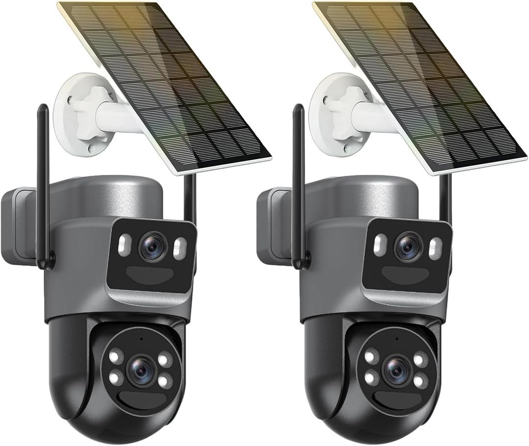 4K Solar Security Cameras Wireless Outdoor, 2.4G/5Ghz WiFi 6,Cameras for Home Security,Dual Lens Solar Camera with Auto Tracking, PIR Human Detection, 8MP Color Night Vision, Spotlight Siren,Alexa