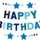 HOUSE OF PARTY Felt Happy Birthday Banner | Blue Happy Birthday Sign for Birthday Decor, Backdrop | Felt Garland for Birthday Party Decoration (Gradient Blue)