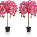 4 Feet Artificial Bougainvillea Trees, Fake Bougainvillea Pink Flowers Tree with Black Plastic Pot, Outdoor Faux Blooming Plants Potted 2 Packs for Decor Front Porch Indoor or Home Office (47 inch)