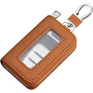 vvag Car Key Fob Holder, Universal Genuine Leather Key Fob Case with Hook and Loop Tape, Premium Automotive Smart Key fob Holder, for Remote Key Fob, Car Accessories for Women & Man (Orange)