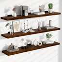 36 Inch Floating Shelves Set of 3, Walnut Solid Wood Wall Mounted Shelves with 100 lbs Capacity, 3ft Rustic Farmhouse Wood Shelving for Living Room, Kitchen, Bedroom & Bathroom, 3T36IN