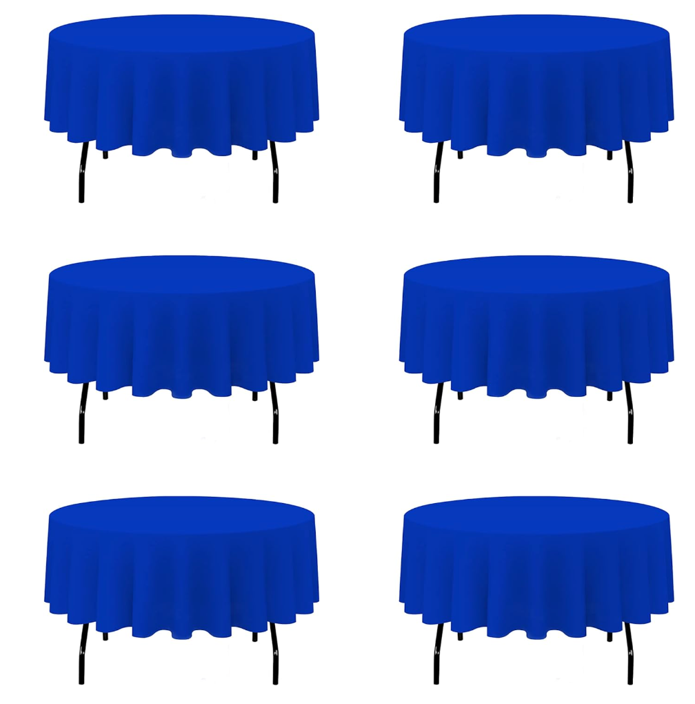 BRILLMAX 6 Pack Royal Blue Round Tablecloths 120 Inch for 60” Tables - 150 GSM Polyester Fabric, Floor Length Drop, Water, Stain & Wrinkle Resistant Cloth Cover for Wedding Reception Banquet Dining