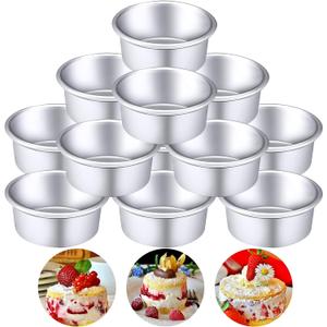 Nuenen 12 Pcs Round Cake Pans Aluminum Round Mold Smash Cake Baking Cheesecake Pans for Home Party Baking Supplies (4 Inch)