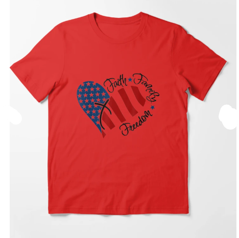 Faith Family Freedom - Patriotic Christian Vintage USA Flag T-Shirt (Large)