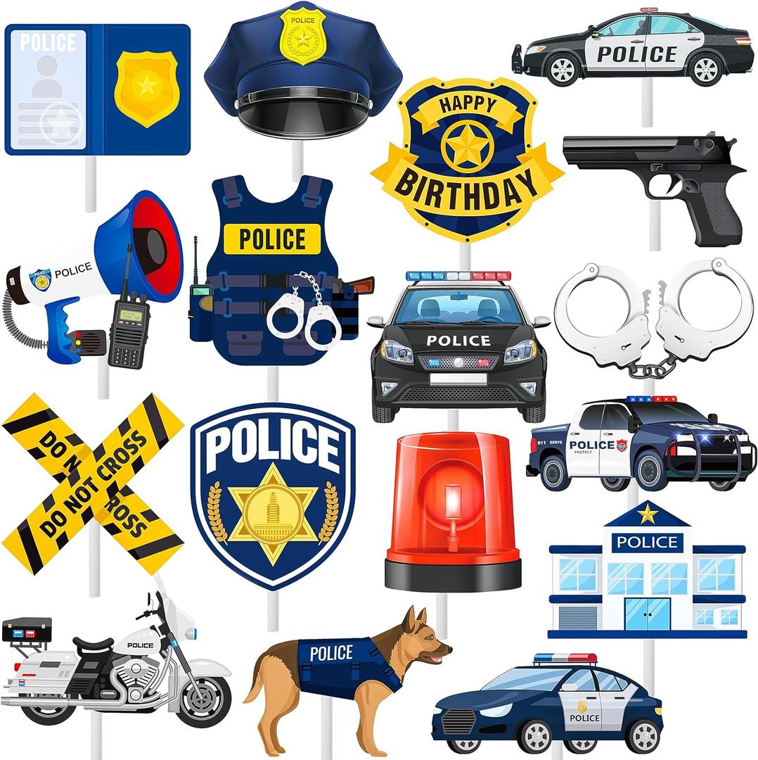 Police Cupcake Toppers 36Pcs Party Picks - Policeman Birthday Decoration Theme Cake Decorations for Officer Baby Shower Supplies