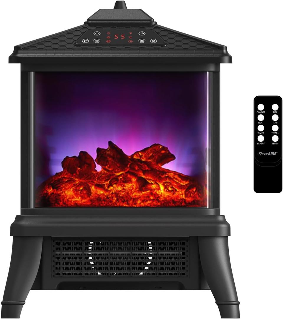 18-inch Freestanding Electric Fireplace, Equipped with 1500W/1650W Electric Wood Fireplace Flame Effect, Featuring Realistic Flames, 3-Second Quick Heating, Remote Control, and Adjustable Lighting (PTC-1506L)