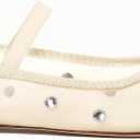 Coutgo Womens Mesh Ballet Flats Crystal Rhinestone Studded Comfortable Mary Jane Dress Shoes (Beige)