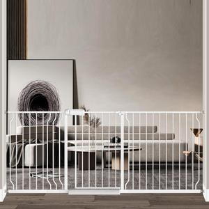 Baby Gate for Doorways Stairs Hallway 76.3-81.1 Inch Wide, Walk Through Child Gates with Pressure Mounted Extention Kit, Indoor Safety Child Gates for Kids or Pets, White