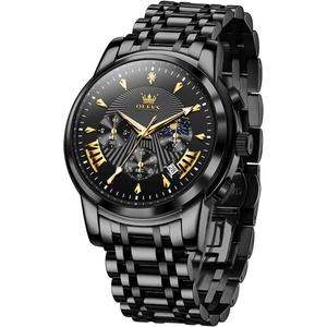OLEVS Men's Luxury Watch Waterproof Luminous Easy Read Chronograph Watches Full Gold/White Dail/Black Face with Calendar Wristwatch (2892-All Black)