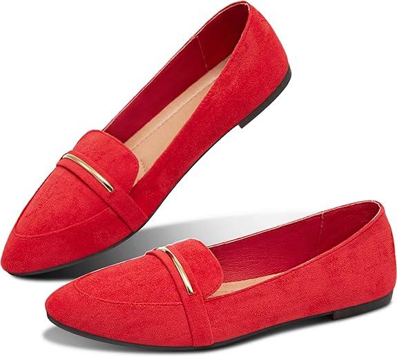 Obtaom Women's Pointy Toe Loafer Flat Comfortable Faux Suede Work Shoes,Cute Penny Loafer Slip On Ballet Flat,7