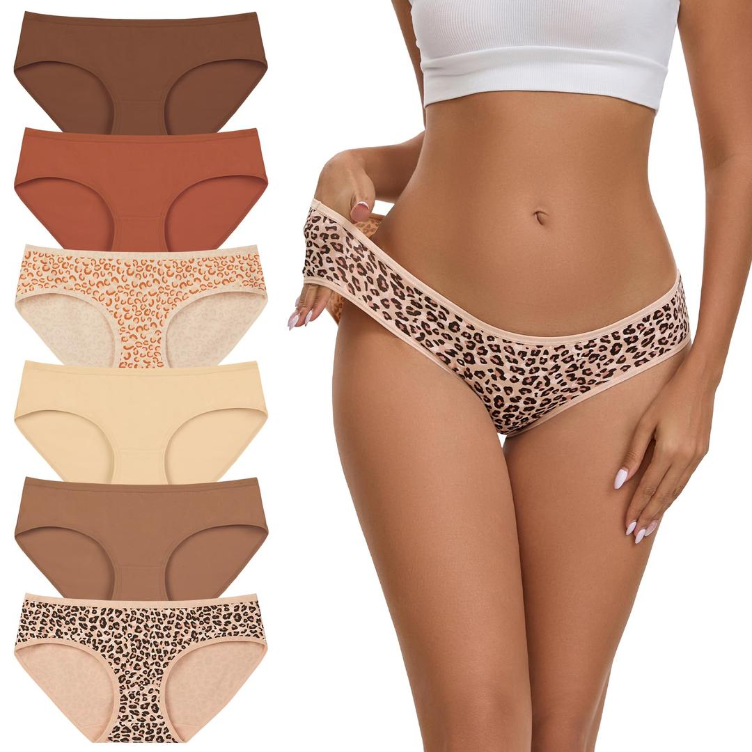 INNERSY Womens Underwear Low Rise Cotton Hipster Panties Soft Breathable Ladies Briefs 6-Pack(Safari Dust, Large)