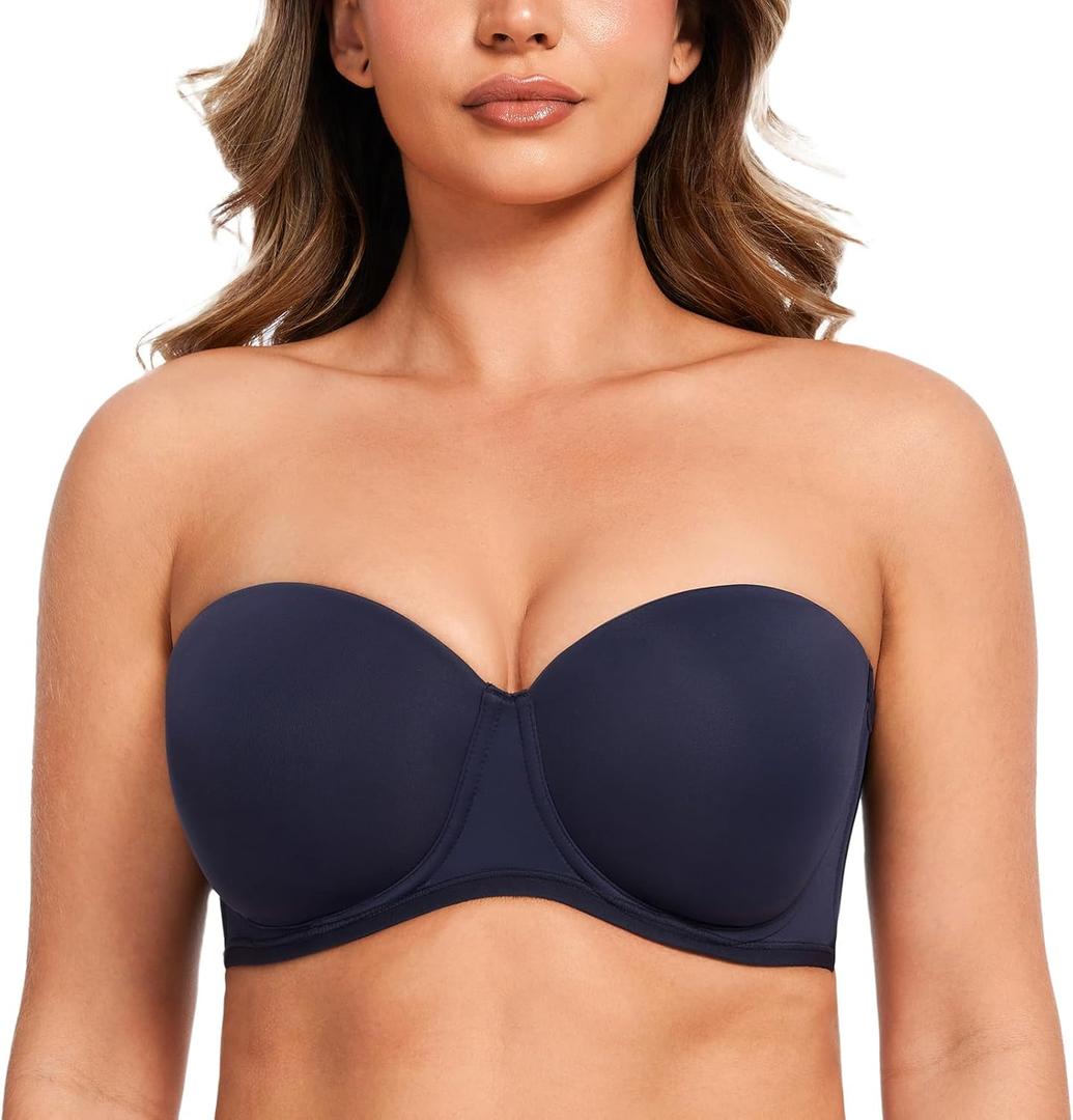 MELENECA Women's Strapless Bra for Large Bust Back Smoothing Plus Size with Underwire (Blue) 34D