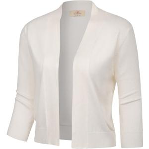 GRACE KARIN Women's 3/4 Sleeve Knit Cropped Cardigan Sweaters Open Front Bolero Shrugs Sweater Tops  (Ivory White) XL