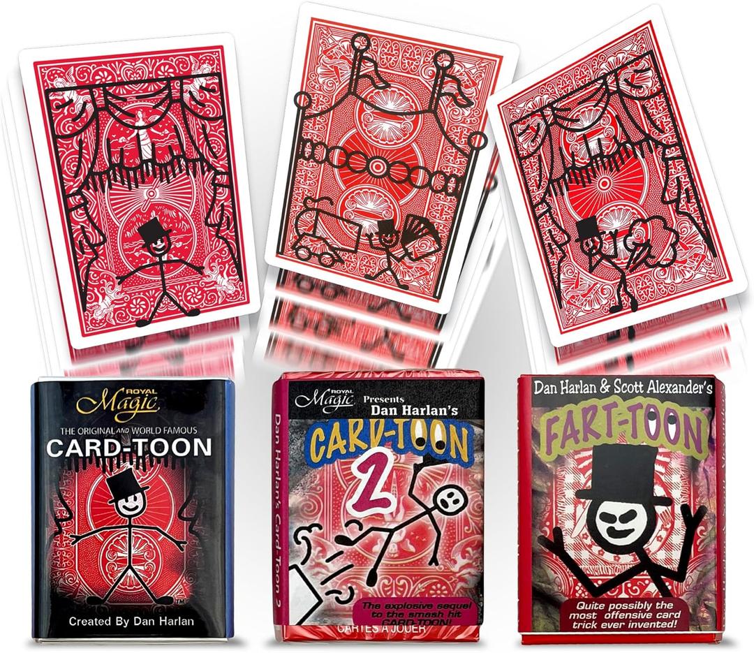 Card-Toon Bundle  Includes Card-Toon Vol.1, Vol.2, and The Fart Toon Decks, Unique Flipbook Animation Playing Cards, Fun Prank Trick with Complete Magic Kit & Props for Kids and Adults