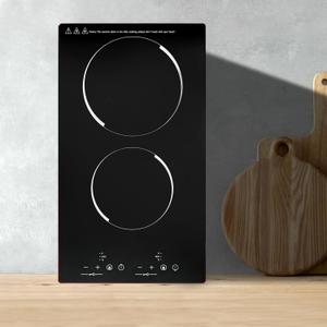 2 Burners Electric Cooktop, Vertical Electric Stove Induction w/ 9 Power Levels, 1500W Built-in & Countertop Electric Ceramic Cooktop w/Timer, LED Touch Screen
