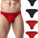 Avidlove Mens Bikini Underwear Low Rise Briefs Microfiber Underpants 4 Pack (Small, Black/Red)