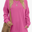 OFEEFAN Women's Sweatshirts V Neck Oversized Long Sleeve Pockets Top Size M