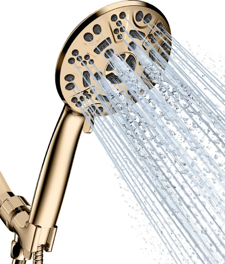 Cobbe 8 Functions Shower Head with handheld, High Pressure Shower Head Set with Hose Adjustable Bracket Rubber Washers (Gold)
